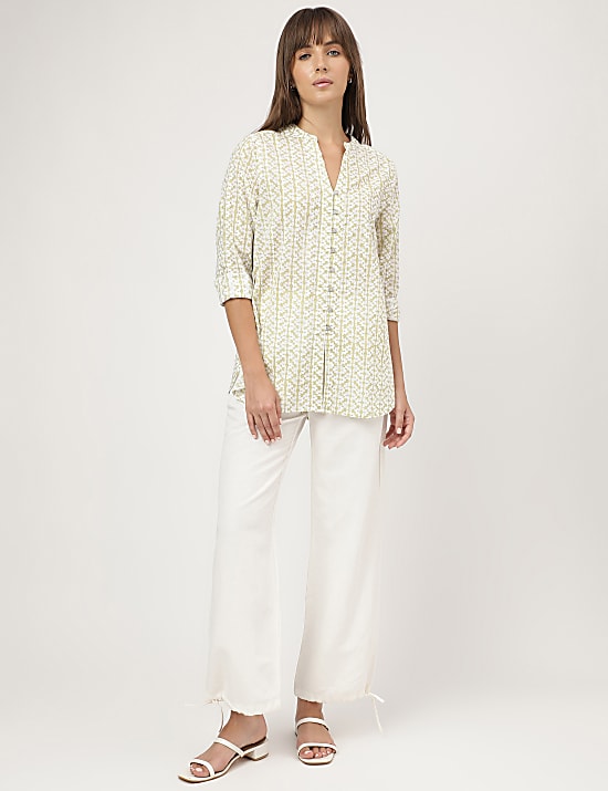 Pure Cotton Printed Mandarin Collar Shirt