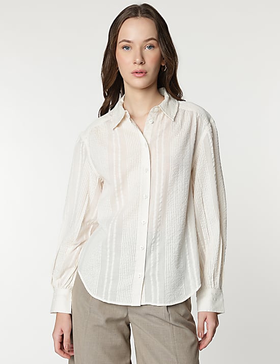 Pure Cotton Striped Spread Collar Shirt