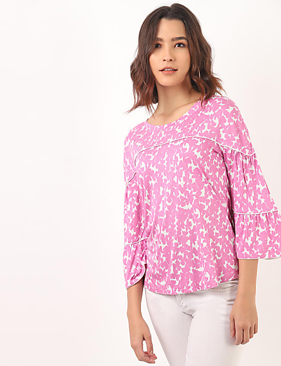 Pure Viscose Printed Round Neck Top