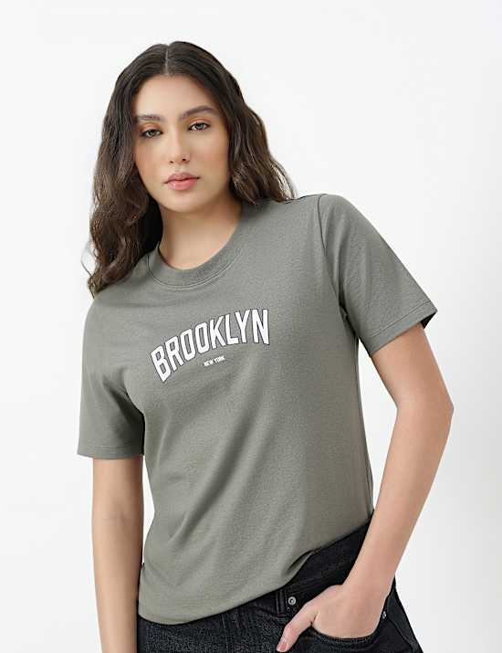 Pure Cotton Typographic Crew Neck T-shirt