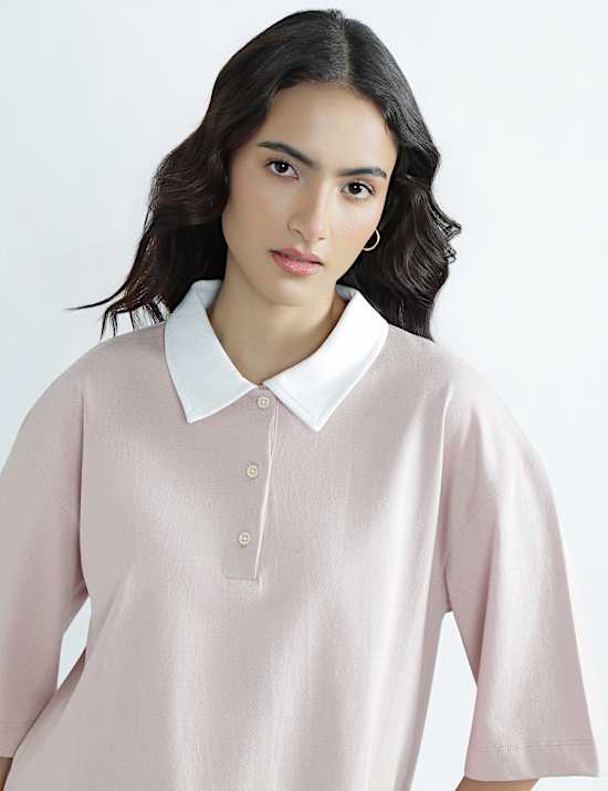 Pure Cotton Polo Neck Plain T-Shirt