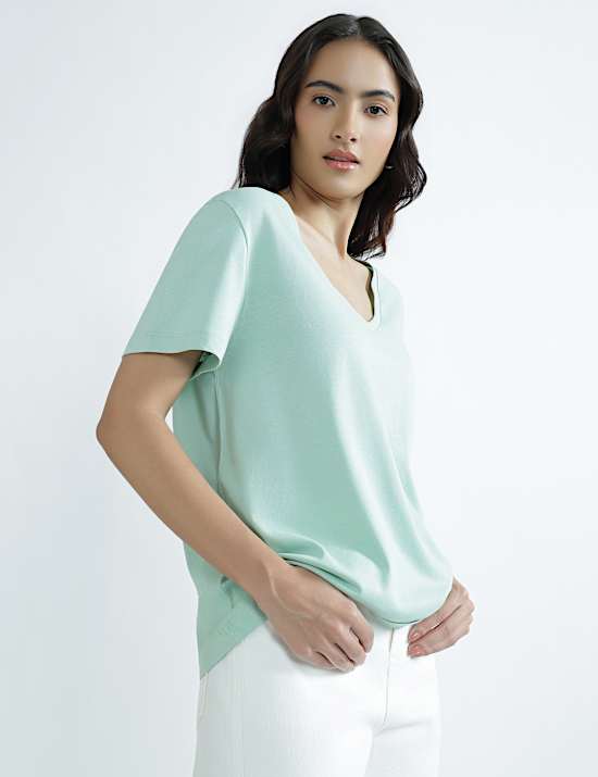 Pure Cotton V-Neck Plain T-Shirt