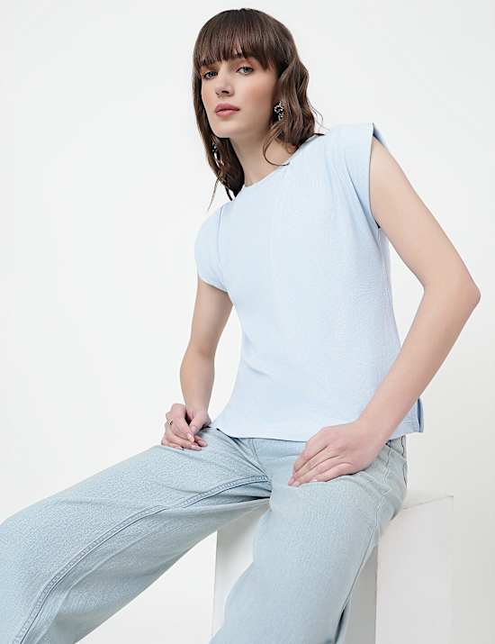 Pure Cotton Plain Crew Neck Top