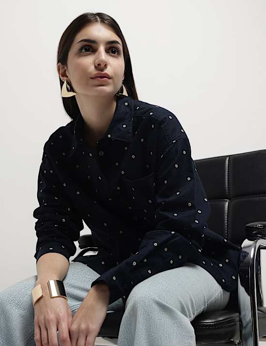 Pure Cotton Printed Spread Collar Shirt