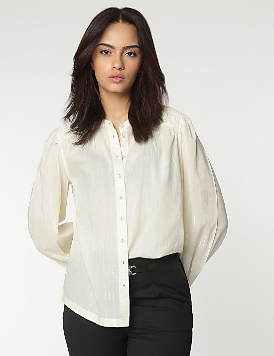 Cotton Modal Mandarin Neck Stripes Shirt