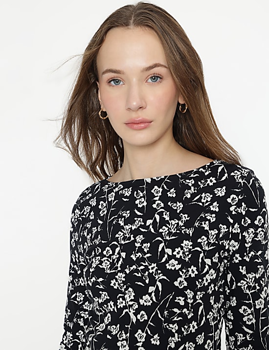 Cotton Rich Floral 3/4 Sleeves T-Shirt