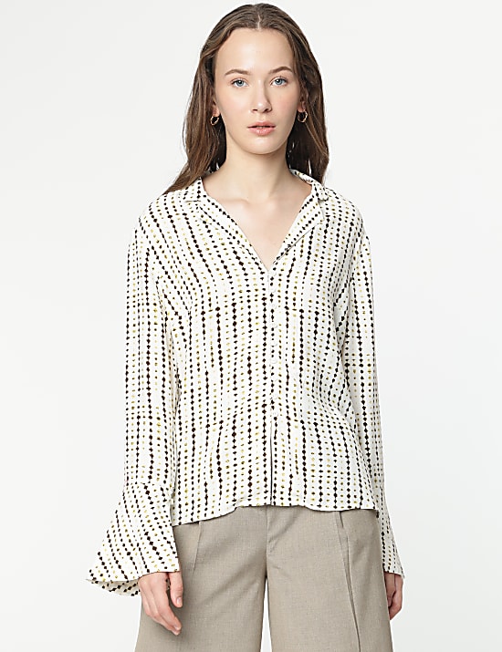 Pure Viscose Printed Bell Sleeves Blouse