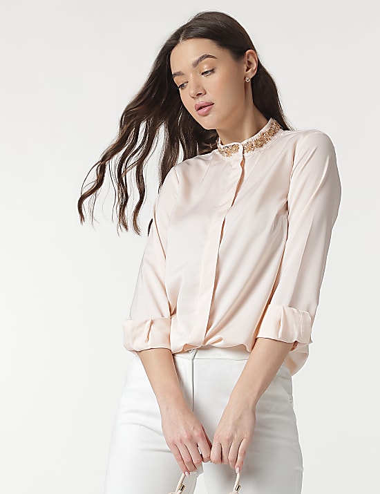Embellished Mandarin Collar Shirt