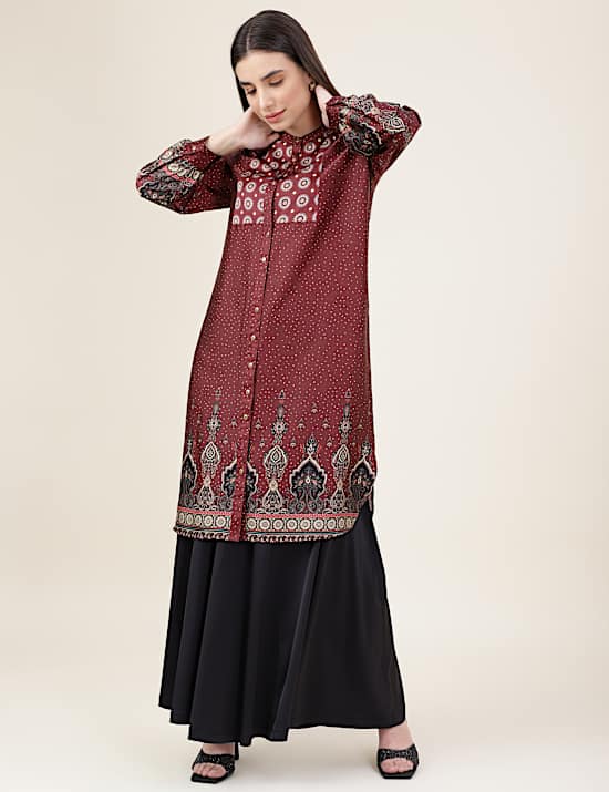 Printed Mandarin Collar Dress