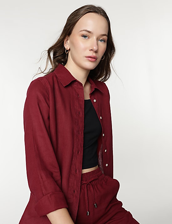 Pure Linen Spread Collar Shirt