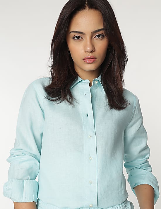 Pure Linen Spread Collar Shirt