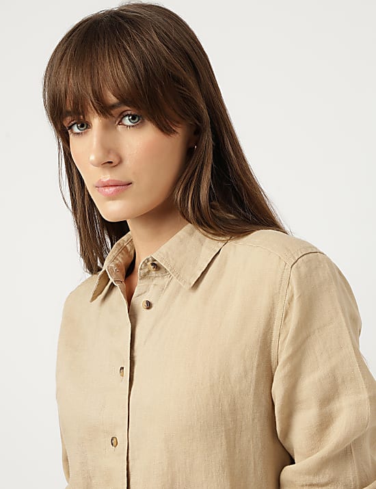 Pure Linen Spread Collar Shirt