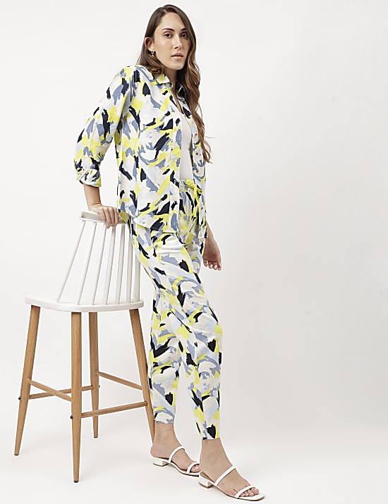 Pure Linen Abstract Print Full Sleeve Shirt