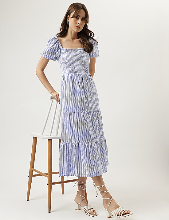 Printed Midi Square Neck Dress