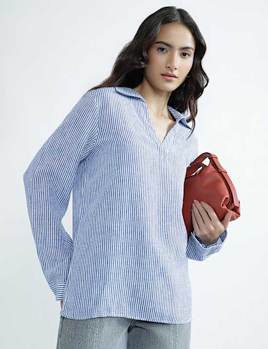 Linen Rich Plain Spread Collar Top