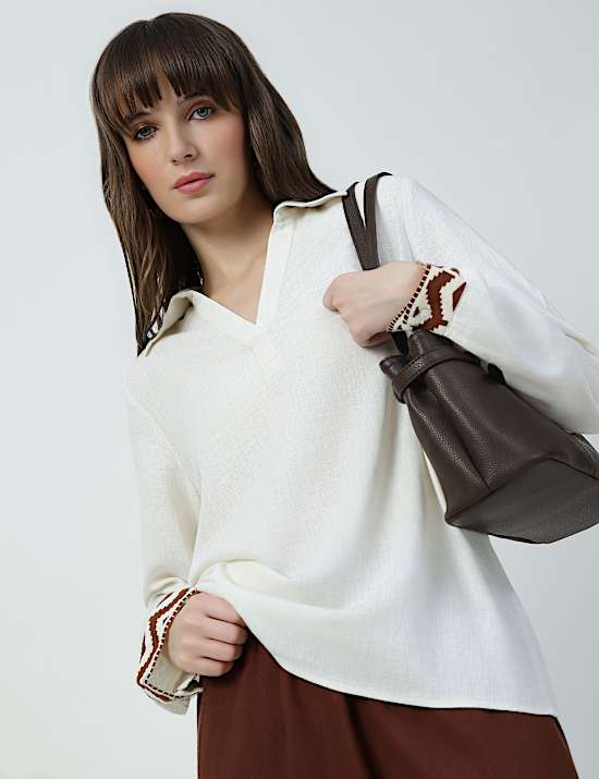 JOHNNY COLLAR HI-LOW TUNIC