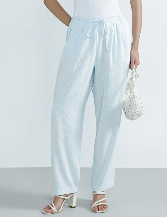 Linen Rich Plain Regular Fit Trousers