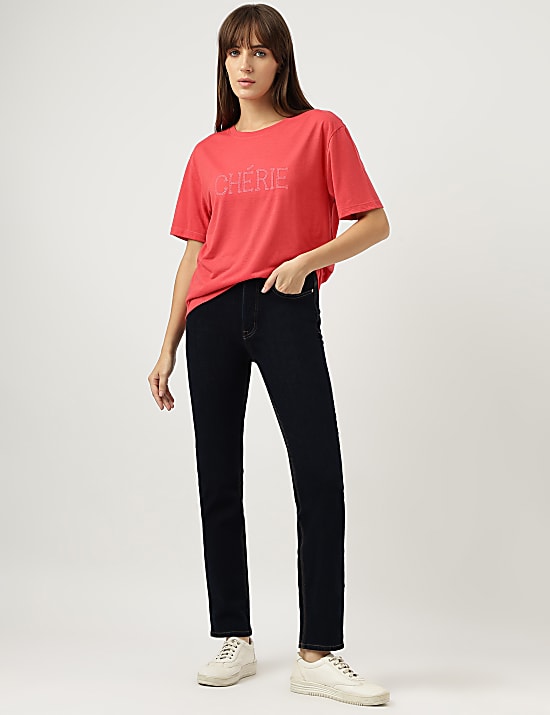 Straight Leg Mid Waist Jeans