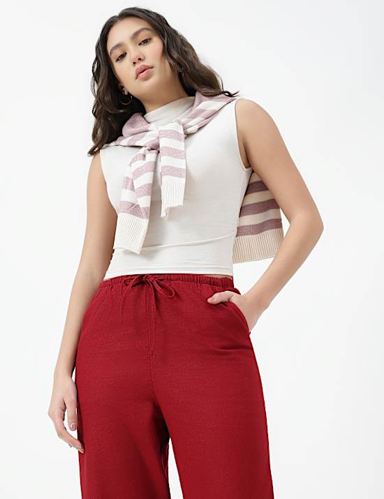 Linen Rich Plain Relaxed Fit Trousers