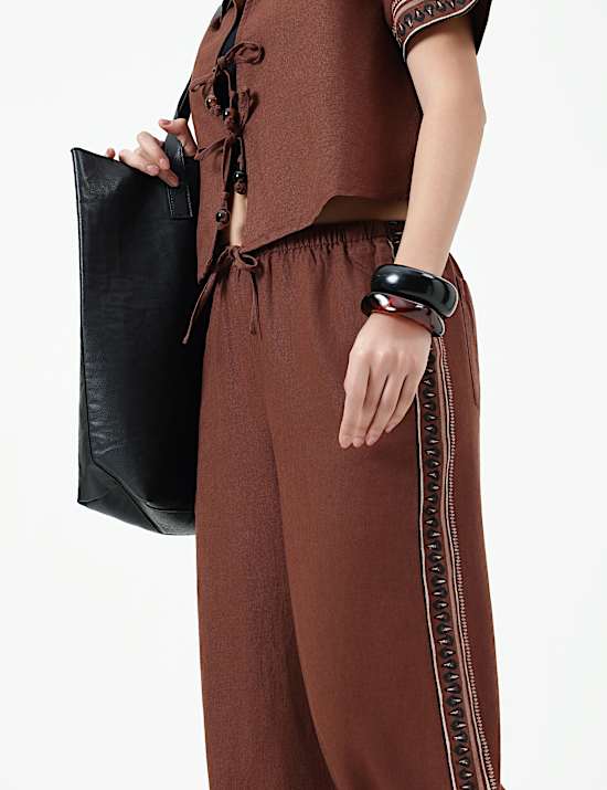 Linen Rich Plain Relaxed Fit Trousers