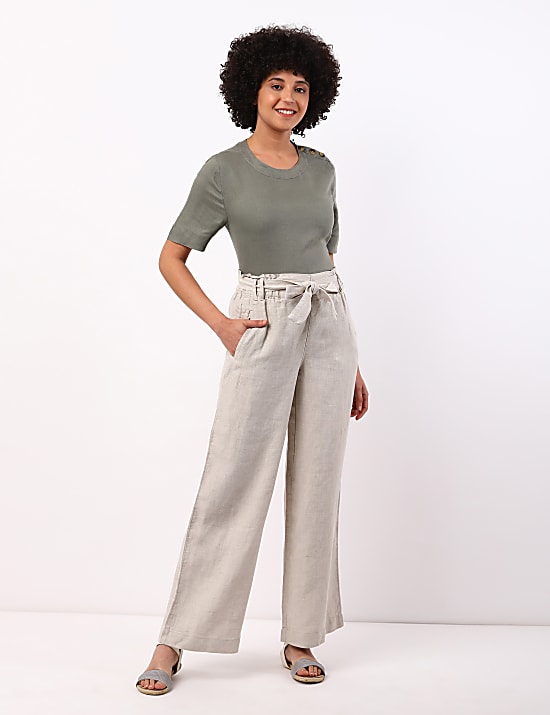 Pure Linen Wide Leg Trousers