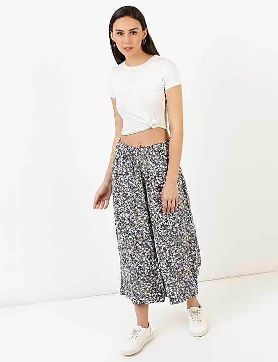Linen Viscose Wide Cropped Pant