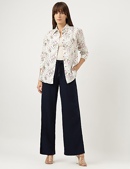 Linen Rich Wide Leg Trousers