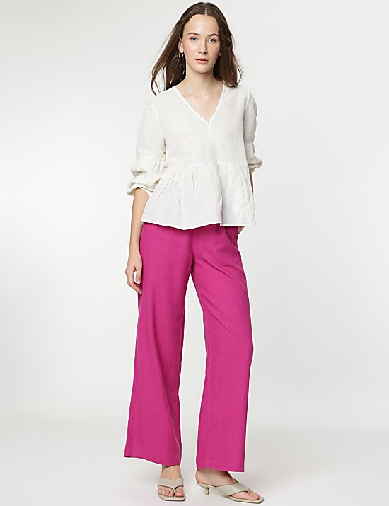 Linen Rich Wide Leg Trousers
