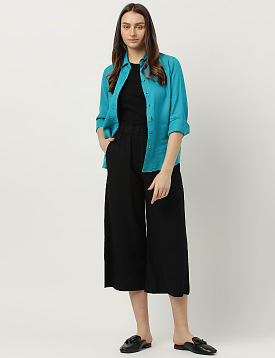 Linen Rich Wide Leg Trousers