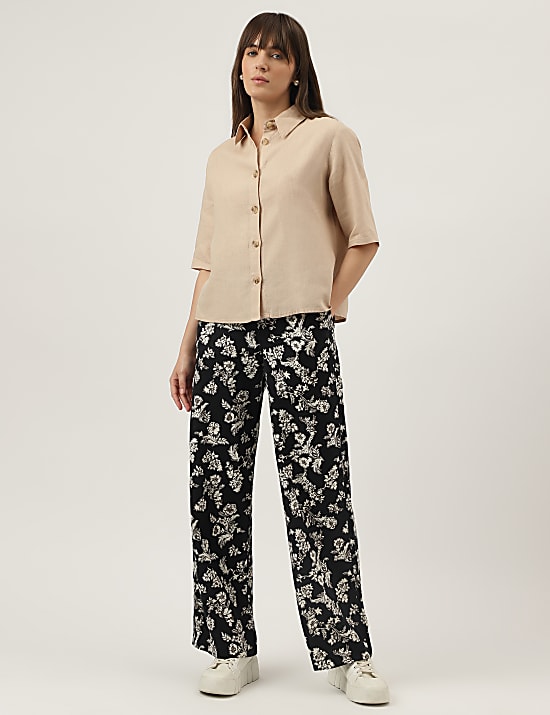 Flax Mix Floral Regular Fit Trousers