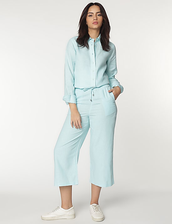 Linen Rich Wide Leg Relaxed Pants