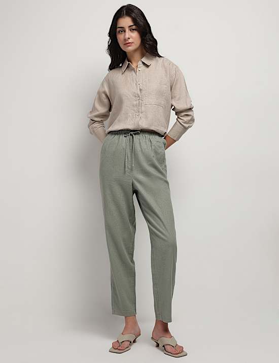 Linen Rich Drawstring Tapered Trousers