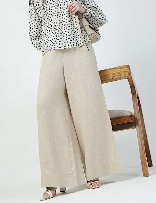 Linen Rich Plain Relaxed Fit Trousers