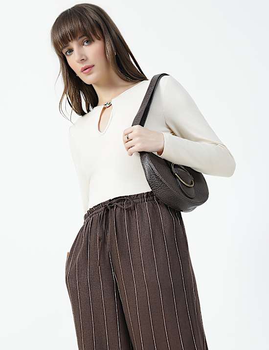 Linen Rich Plain Regular Fit Trousers