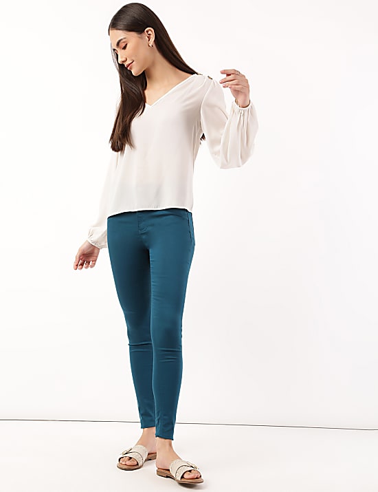Cotton Mix Plain Slim Fit Jeggings