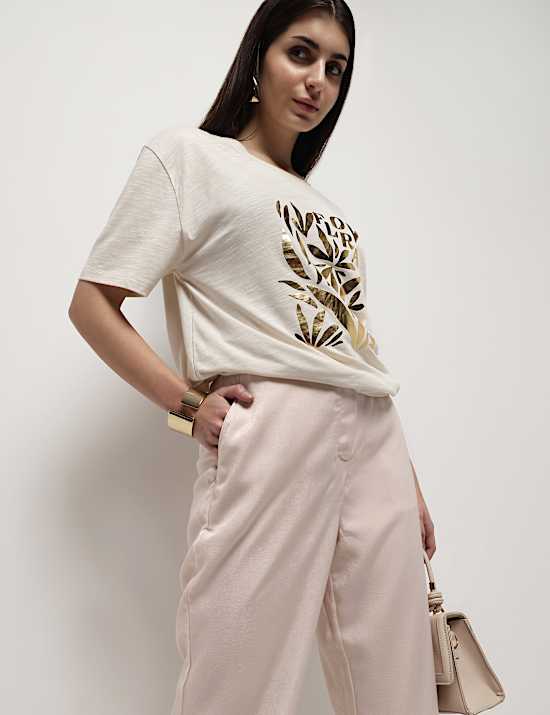 Flared Leg Mid Rise Trousers