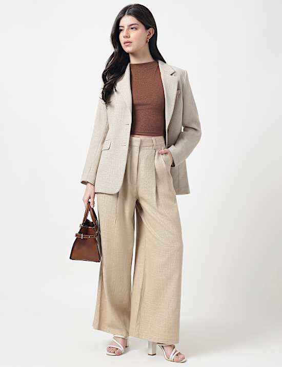 Flax Mix Plain Regular Fit Trousers