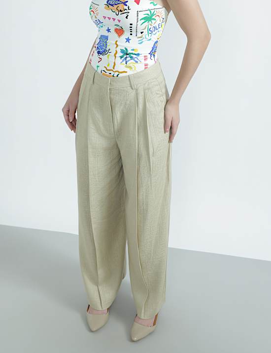 Linen Rich Textured Regular Fit Trousers
