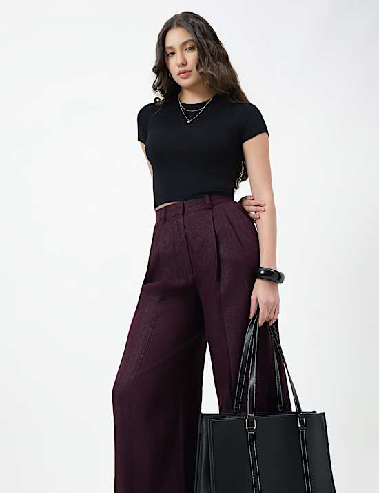Linen Rich Textured Regular Fit Trousers