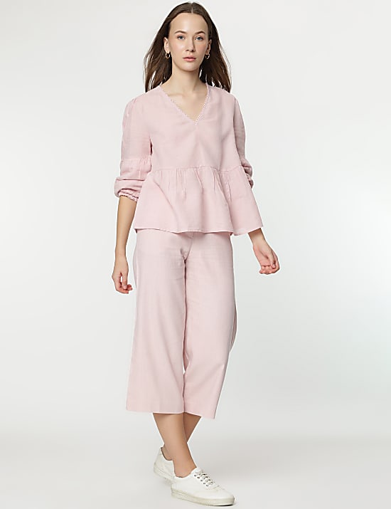 Linen Rich Wide Leg Trousers