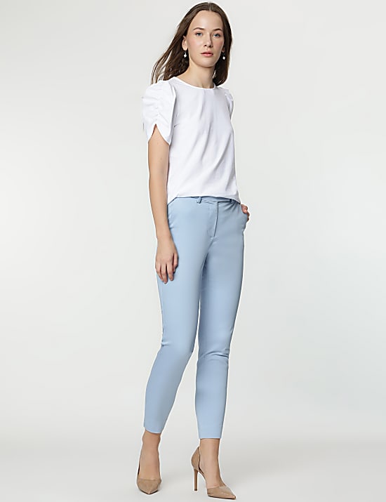 Mid Waist Slim Fit Stretch Formal Trousers