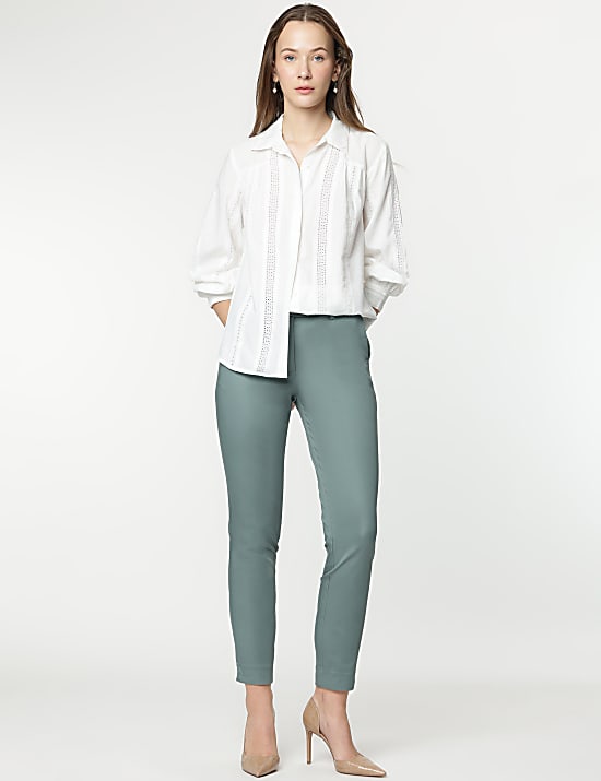 Mid Waist Slim Fit Stretch Formal Trousers