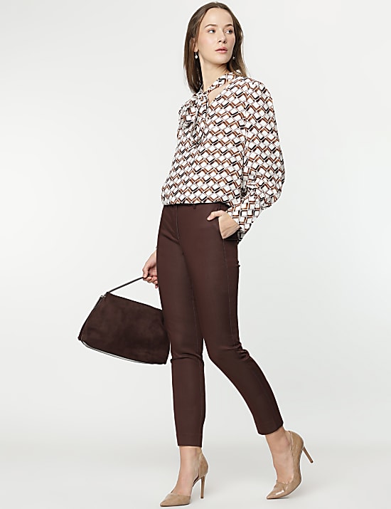 Mid Waist Slim Fit Stretch Formal Trousers