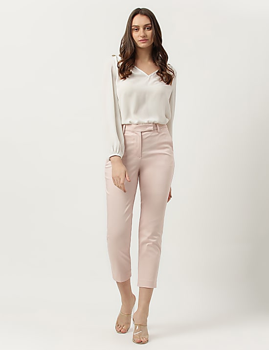 Mid Waist Slim Fit Stretch Formal Trousers