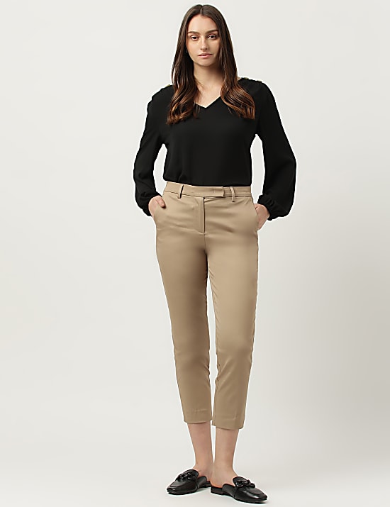 Mid Waist Slim Fit Stretch Formal Trousers