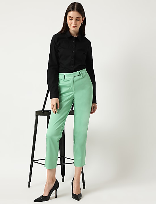 Mid Waist Slim Fit Stretch Formal Trousers