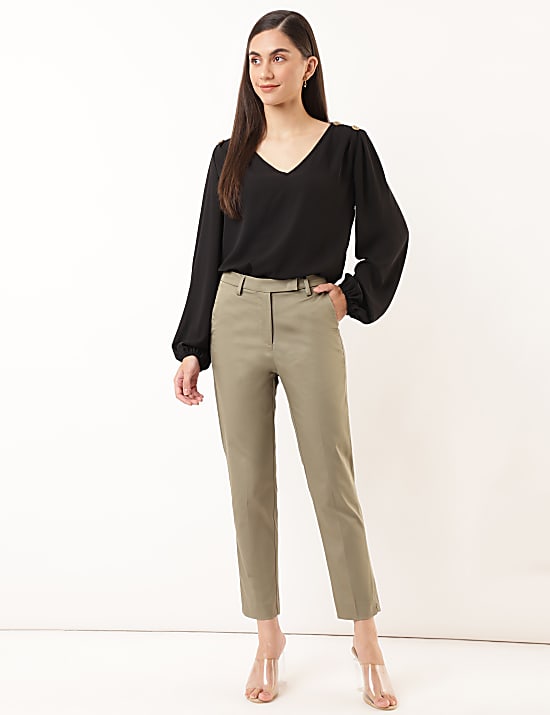 Mid Waist Slim Fit Stretch Formal Trousers