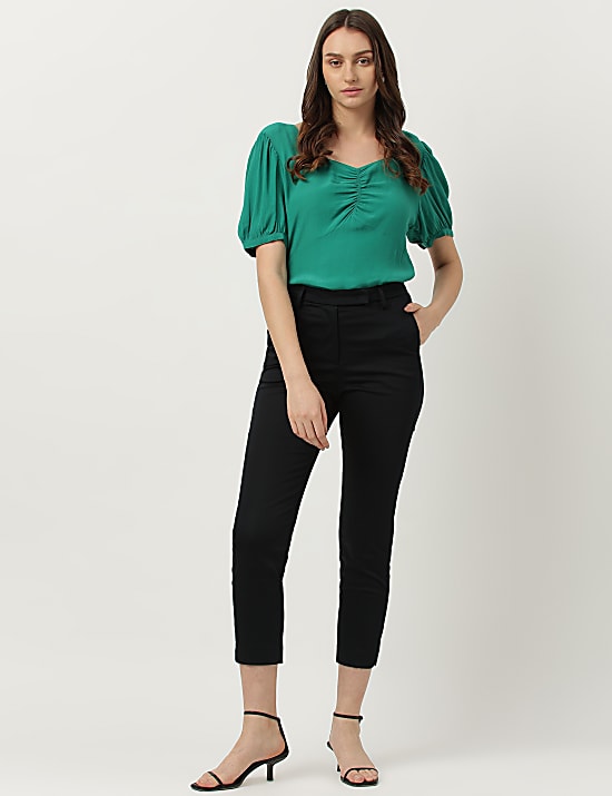 Mid Waist Slim Fit Stretch Formal Trousers