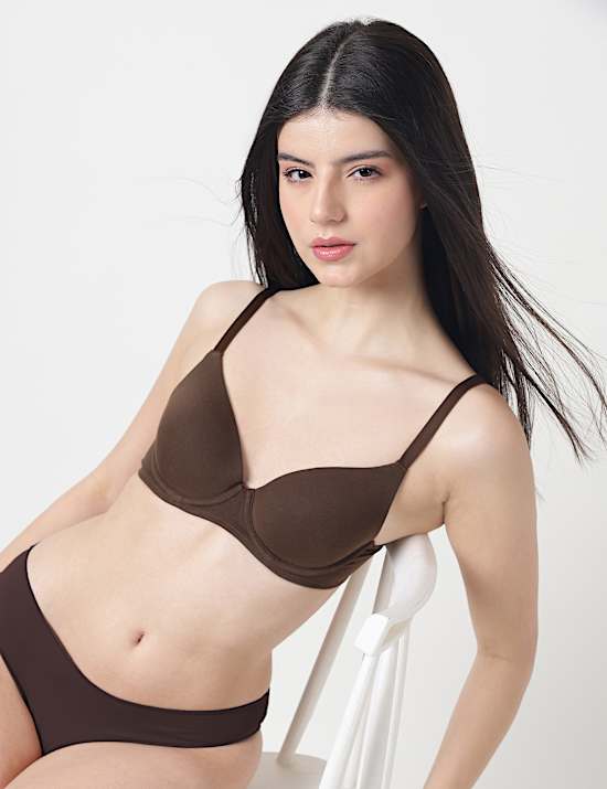 Cotton Mix Plain Full Cup Padded Bra