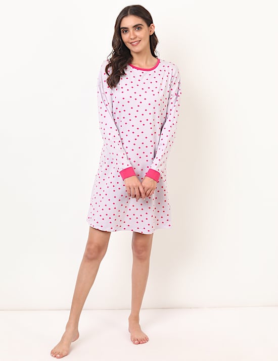 Viscose Mix Polka Print Round Neck Dress